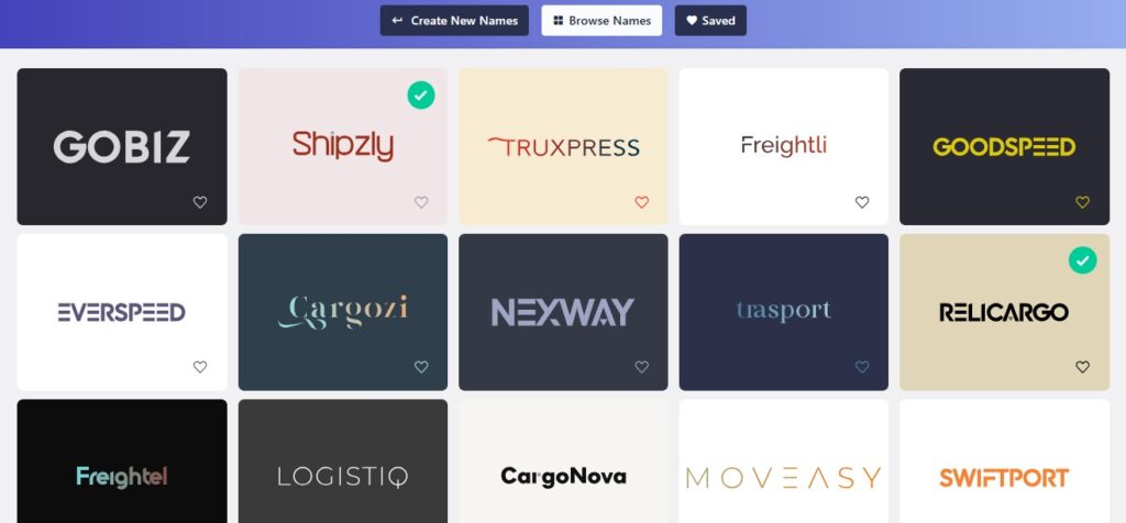 logistics business names generated by Namelix